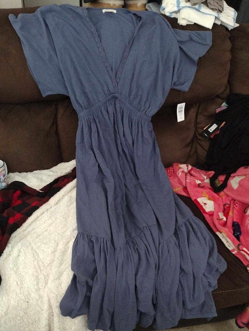 torrid Dusty Blue V-Neck Tiered Maxi Dress